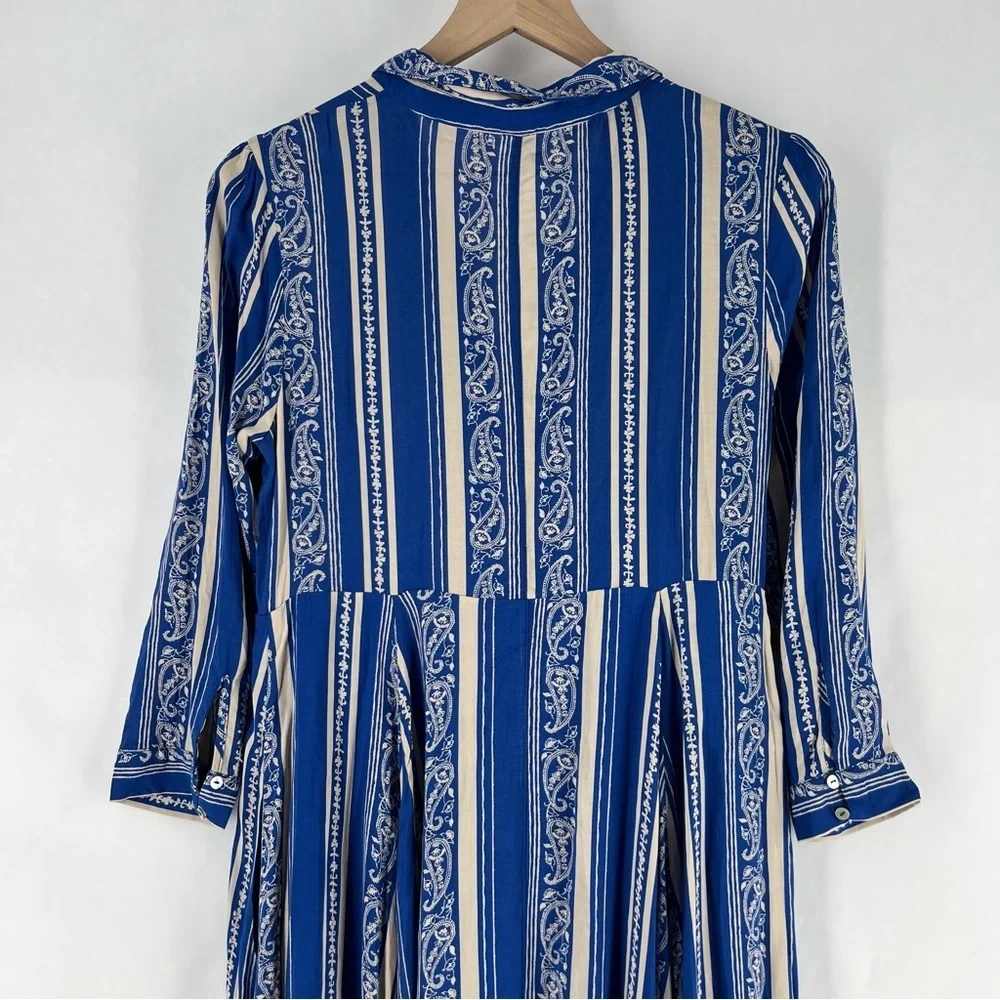 Free People After The Storm‎ Maxi Dress Button Front Paisley 3/4 Sleeve Boho